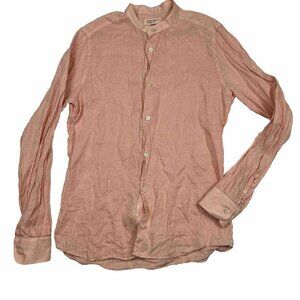 MASTRICAMICIAI Mens Sz 38 15 XL Shirt Peach Linen Luxury‎ Italy Band Collar Long